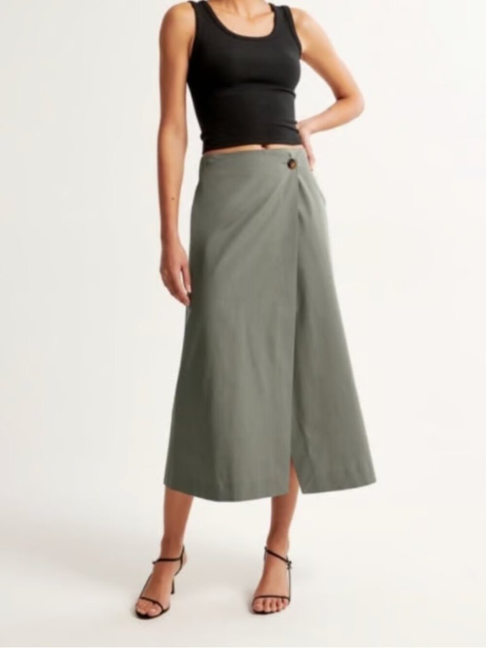 Abercrombie & Fitch Green 100% Cotton Midi Wrap Skirt Small Minimalist Coastal
